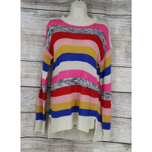 Love by Marcy Womens Size Medium Loose Knit Crew Neck Striped Sweater Rainbow